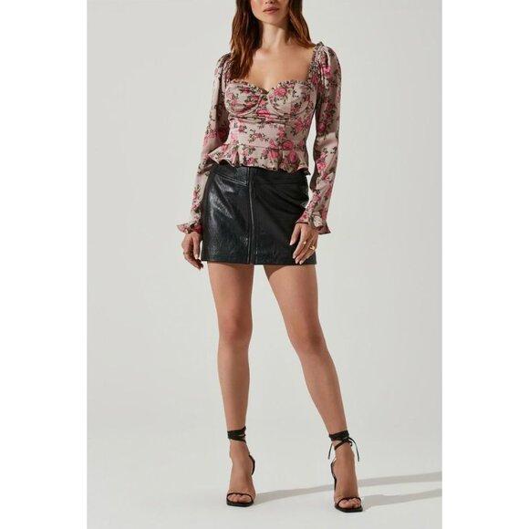 ASTR the Label Floral Sweetheart Neck Underwire Satin Top - Picture 1 of 8